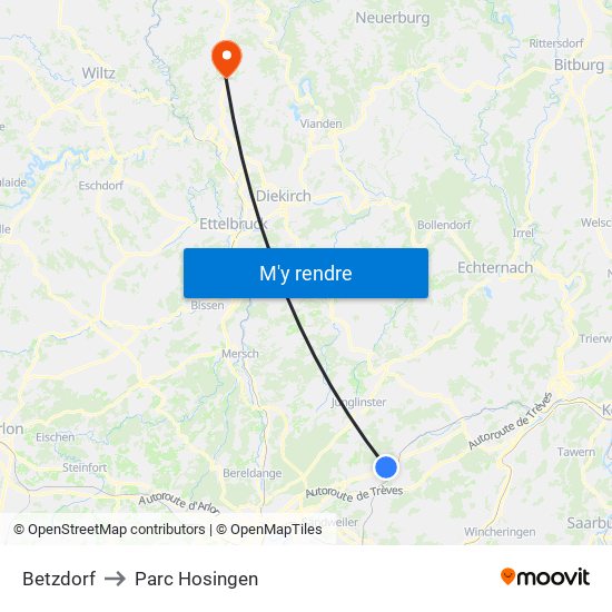 Betzdorf to Parc Hosingen map