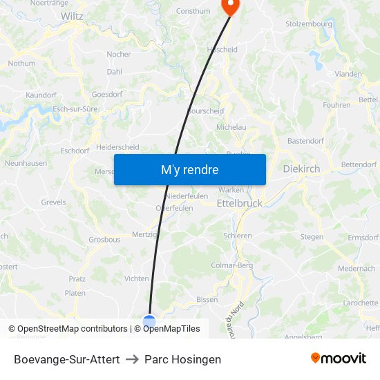 Boevange-Sur-Attert to Parc Hosingen map