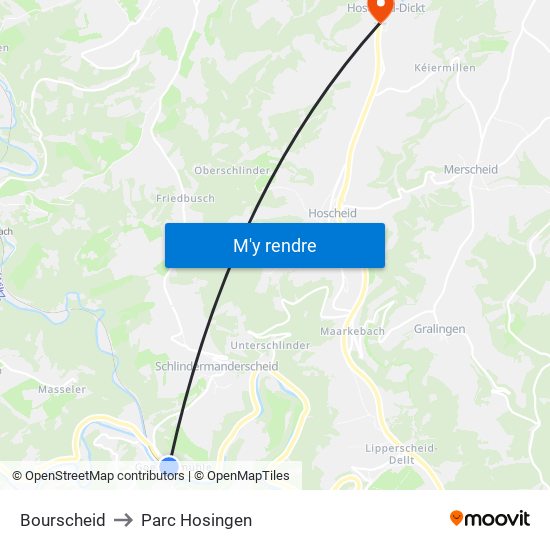 Bourscheid to Parc Hosingen map