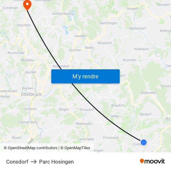 Consdorf to Parc Hosingen map