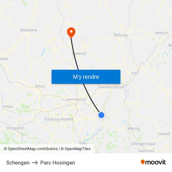 Schengen to Parc Hosingen map