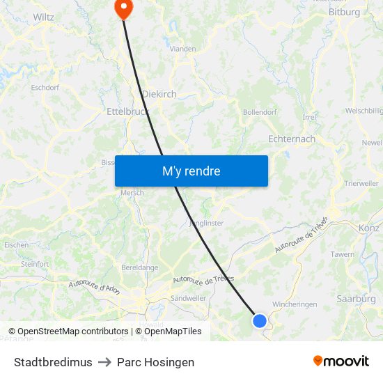 Stadtbredimus to Parc Hosingen map