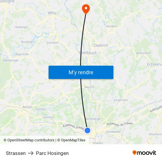 Strassen to Parc Hosingen map