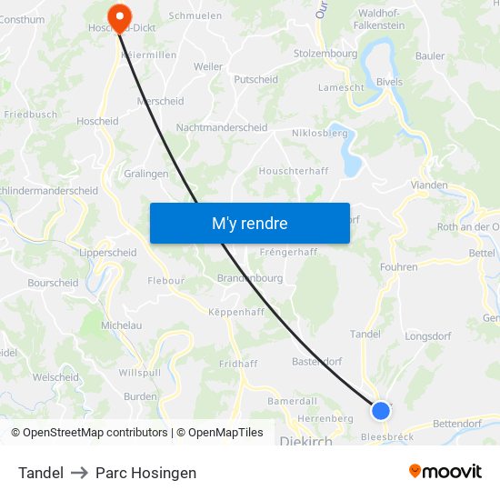 Tandel to Parc Hosingen map