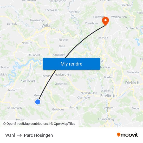 Wahl to Parc Hosingen map