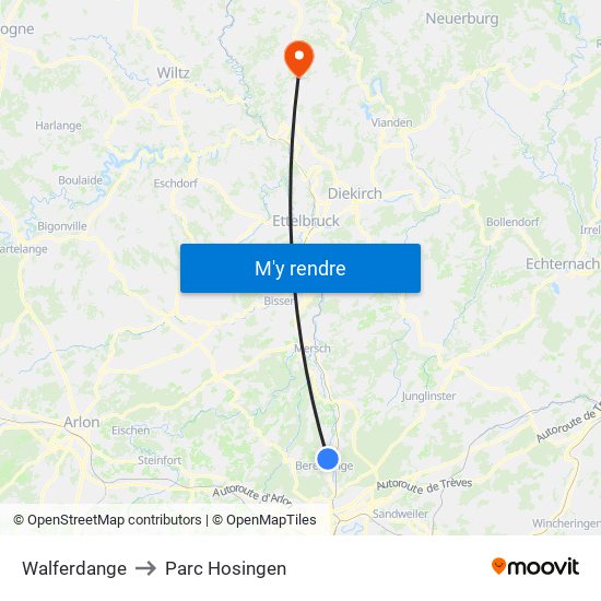 Walferdange to Parc Hosingen map