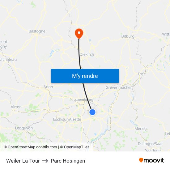 Weiler-La-Tour to Parc Hosingen map