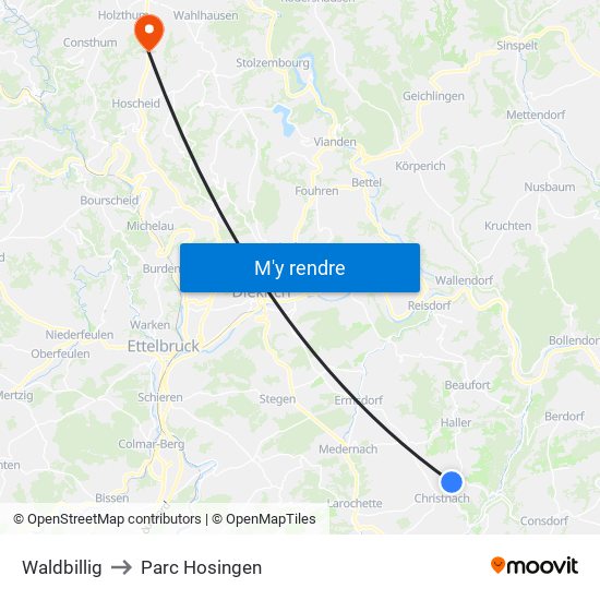 Waldbillig to Parc Hosingen map