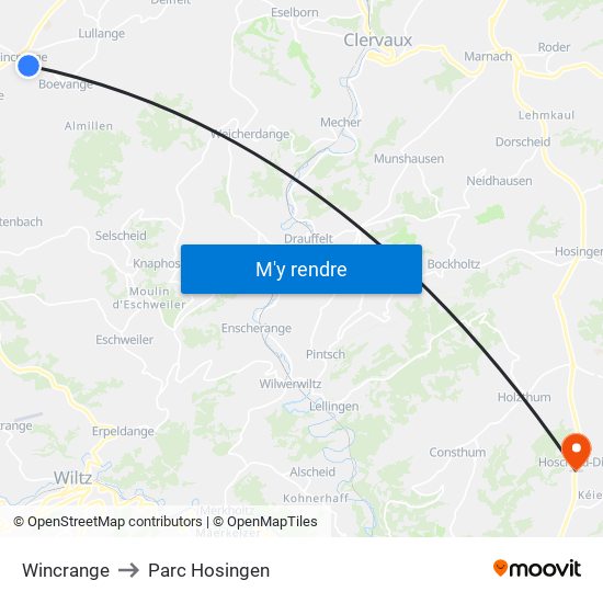 Wincrange to Parc Hosingen map