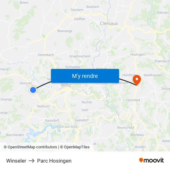 Winseler to Parc Hosingen map