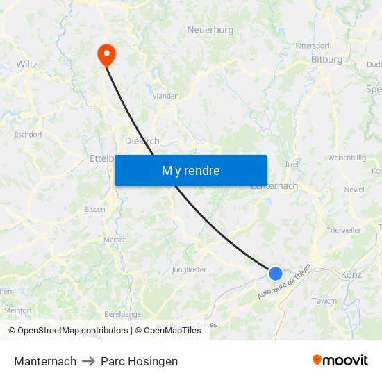 Manternach to Parc Hosingen map