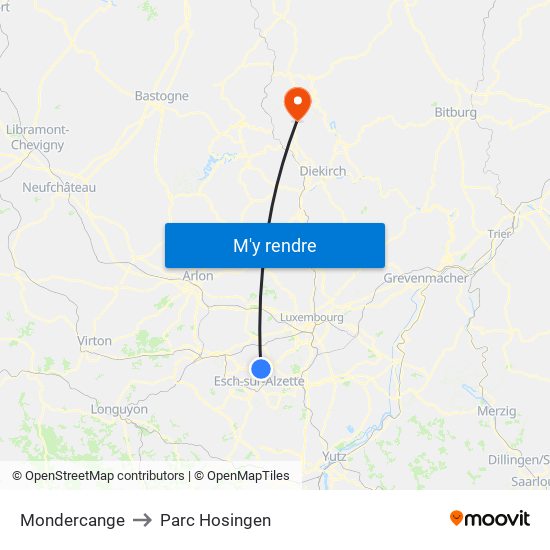 Mondercange to Parc Hosingen map