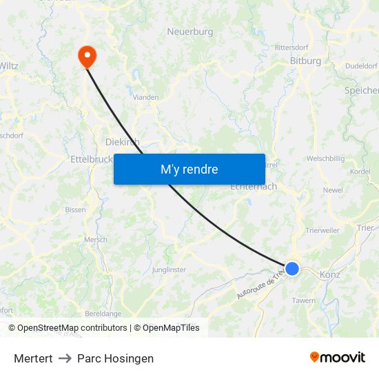 Mertert to Parc Hosingen map