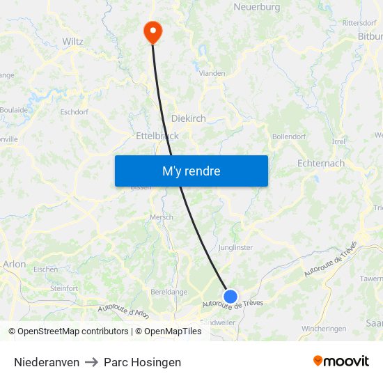 Niederanven to Parc Hosingen map