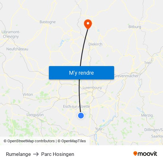 Rumelange to Parc Hosingen map