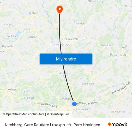 Kirchberg, Gare Routière Luxexpo to Parc Hosingen map