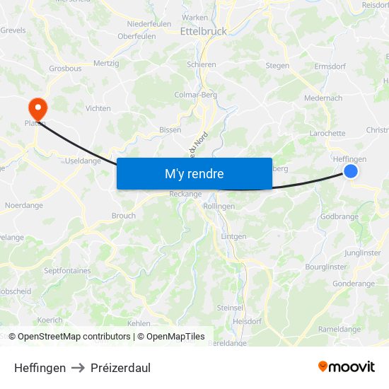 Heffingen to Préizerdaul map