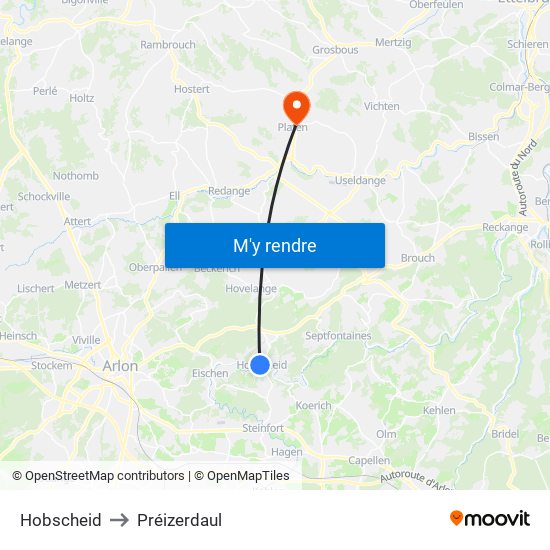 Hobscheid to Préizerdaul map