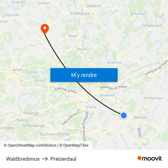 Waldbredimus to Préizerdaul map