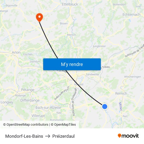 Mondorf-Les-Bains to Préizerdaul map