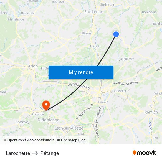 Larochette to Pétange map