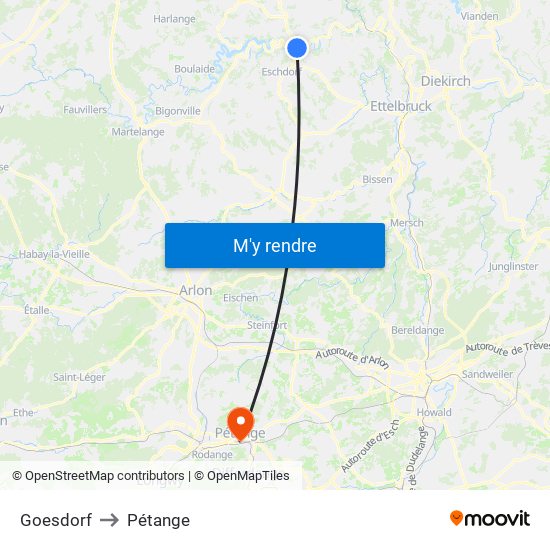 Goesdorf to Pétange map