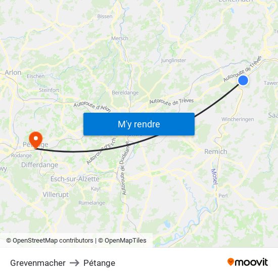 Grevenmacher to Pétange map