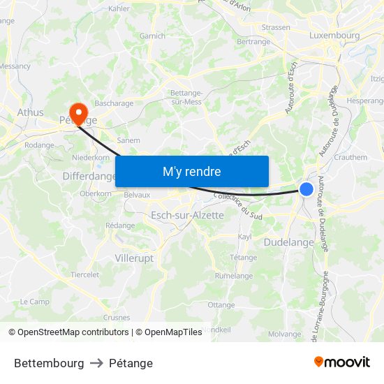Bettembourg to Pétange map