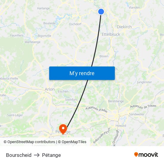 Bourscheid to Pétange map