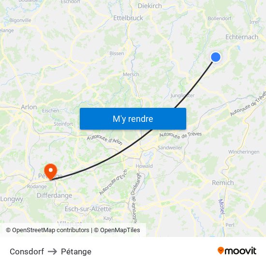 Consdorf to Pétange map