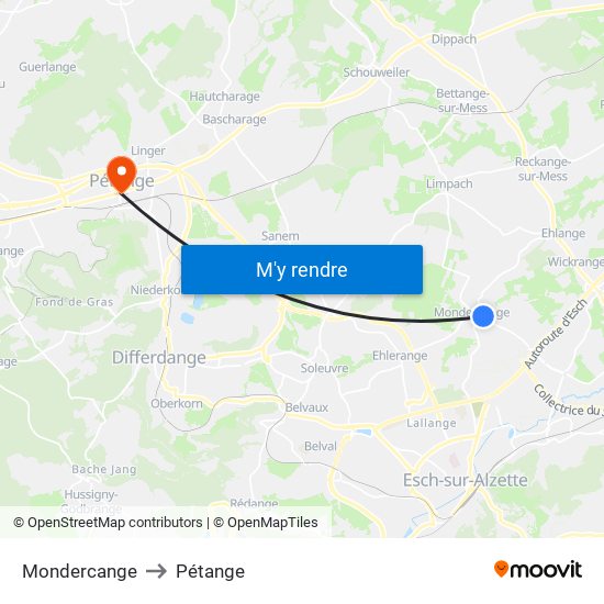 Mondercange to Pétange map