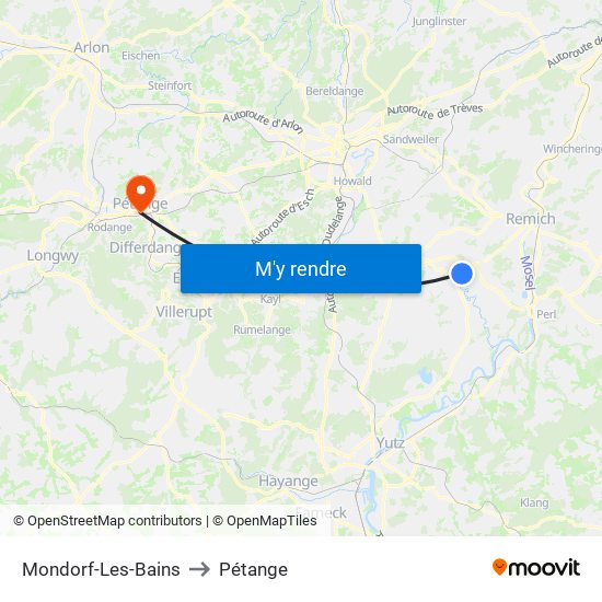 Mondorf-Les-Bains to Pétange map