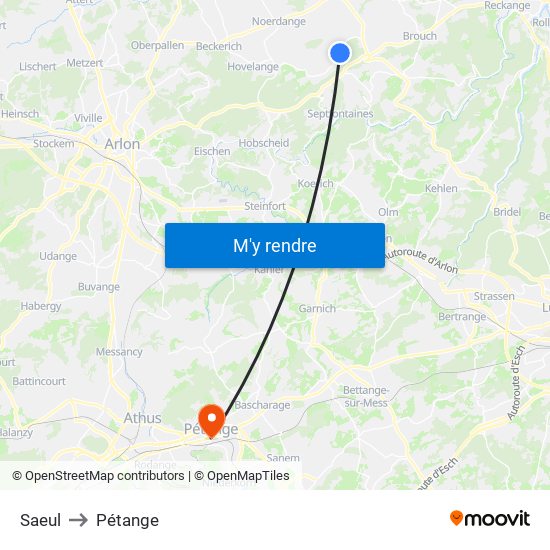 Saeul to Pétange map