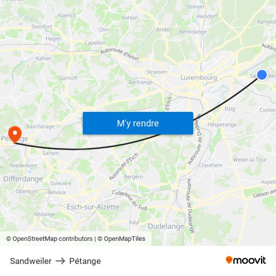 Sandweiler to Pétange map