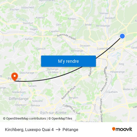 Kirchberg, Luxexpo Quai 4 to Pétange map