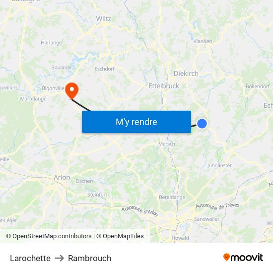Larochette to Rambrouch map