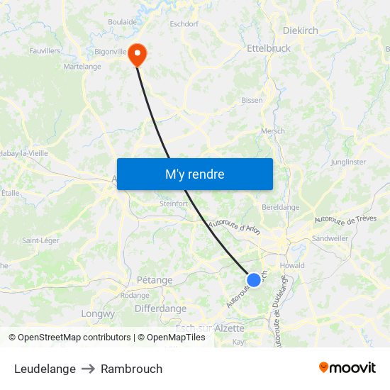 Leudelange to Rambrouch map