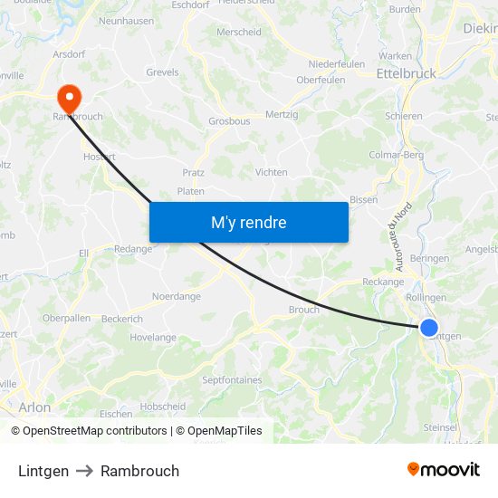 Lintgen to Rambrouch map