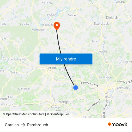 Garnich to Rambrouch map