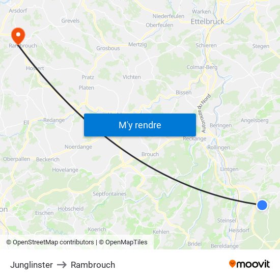 Junglinster to Rambrouch map