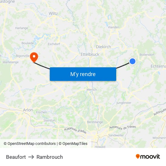 Beaufort to Rambrouch map