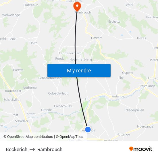 Beckerich to Rambrouch map