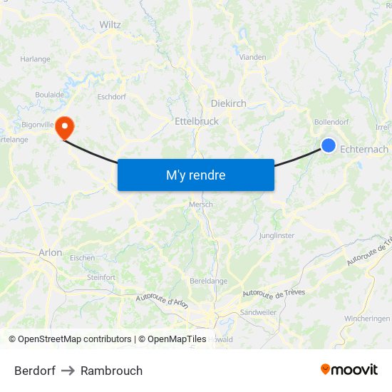 Berdorf to Rambrouch map