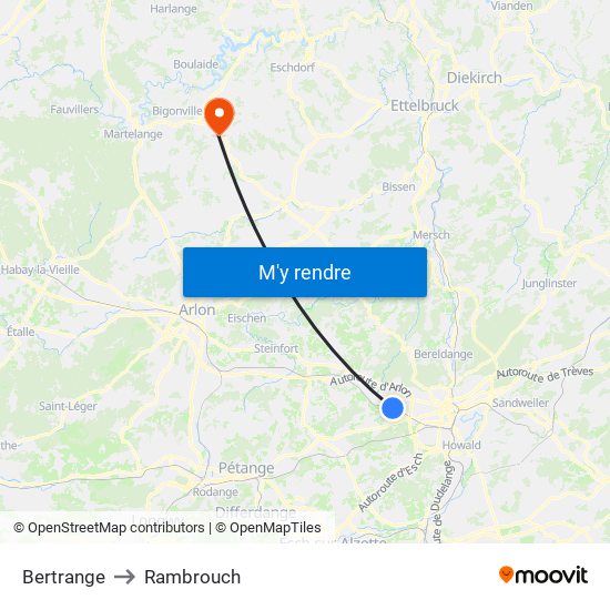 Bertrange to Rambrouch map