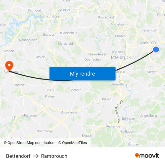 Bettendorf to Rambrouch map