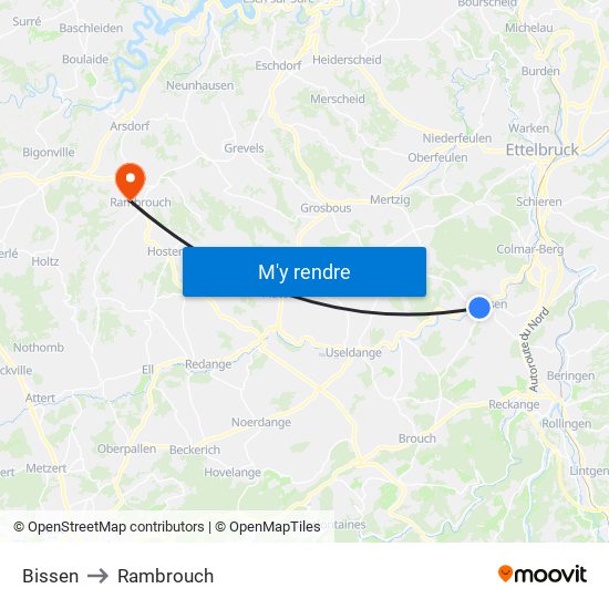 Bissen to Rambrouch map