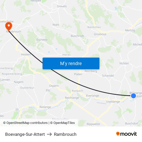 Boevange-Sur-Attert to Rambrouch map