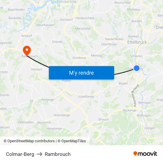 Colmar-Berg to Rambrouch map