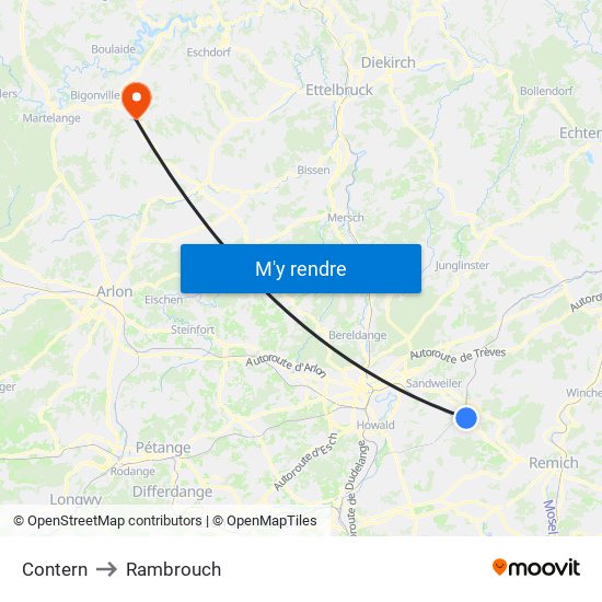 Contern to Rambrouch map