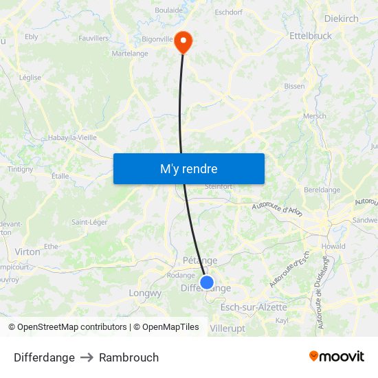 Differdange to Rambrouch map